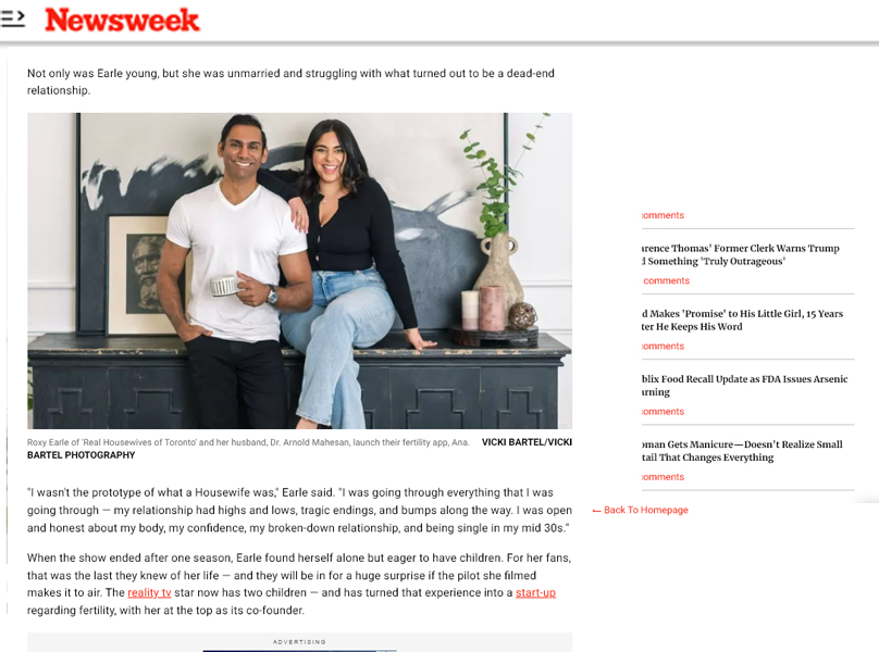Roxy Earle and Dr. Arnold Maheesan at home in Los Angeles, photographed by Vicki Bartel for Newsweek feature on tech founders launching Ana app.