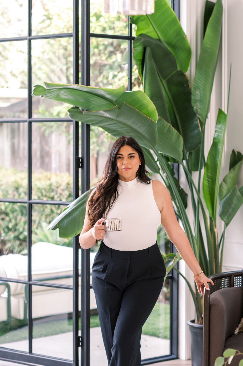 Candid founder photo of Roxy Earle in her Beverly Hills home, captured for ANA app branding campaign by Vicki Bartel.