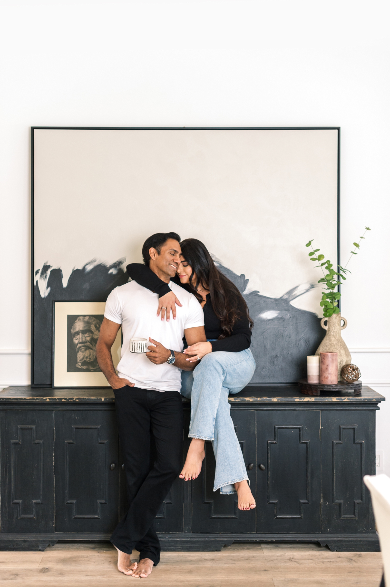 Roxy Earle and Dr. Arnold Maheesan at home in Los Angeles, photographed by Vicki Bartel for Newsweek feature on tech founders launching Ana app.