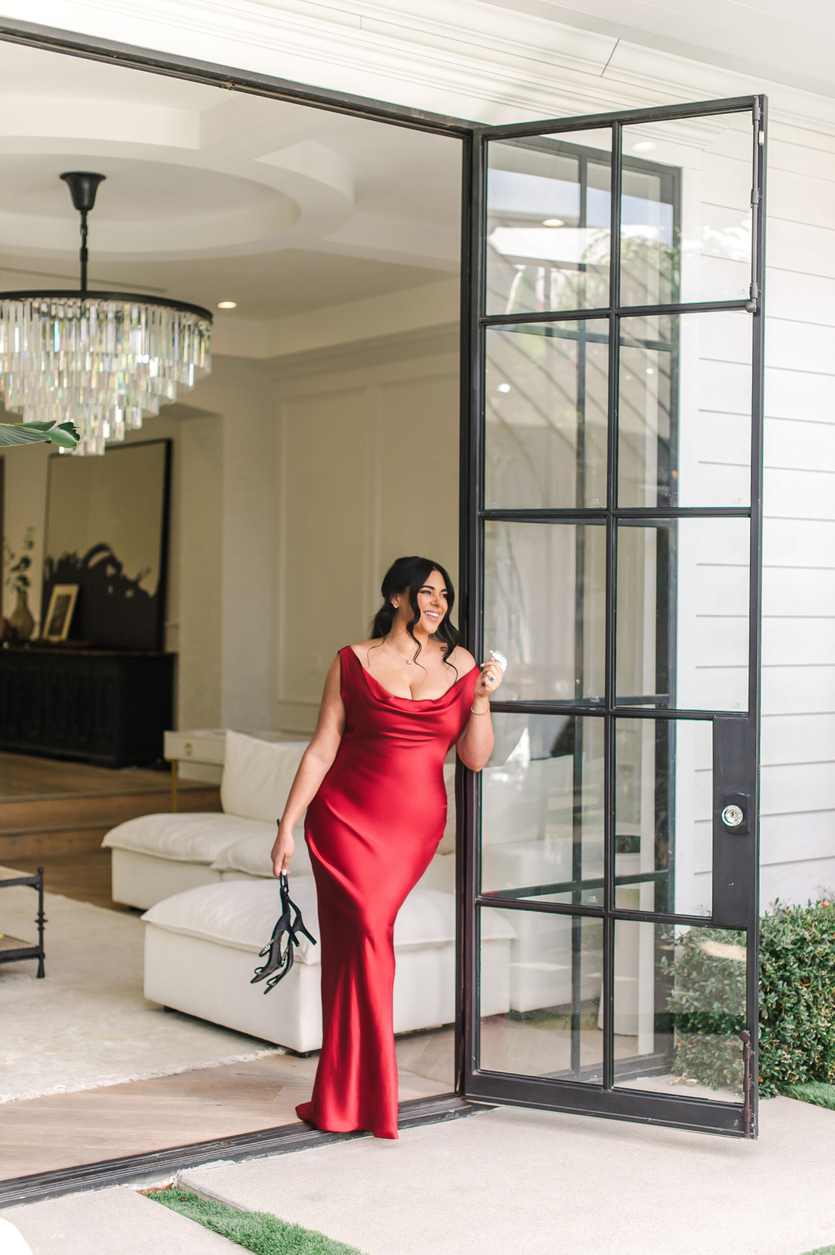 Roxy Earle in red Norma Kamali gown, photographed by Vicki Bartel in Beverly Hills during Ana App founder brand session